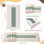 4 Sets Green Kitchen Decor,Table Setting Decor with Round Woven,Rectangular,Wooden Bead Napkin Rings,Cloth Napkins,Table Runner & Storage Basket,Natural Burlap Cotton for Kitchen Dining Table Home - Image 3