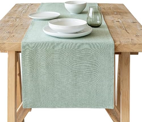 Over&Back 18x108 Woven Chambray Cotton Table Runner - Washable Table Runners for a Custom Home Decor Tablescape - Coffee Table, Dinner Table, Living Room - Green by overback