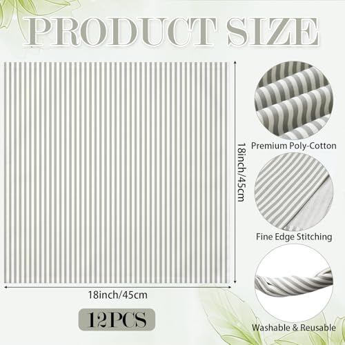 Mindsoft Set of 12 Green Striped Linen Cotton Cloth Napkins 18" x 18" - Image 2