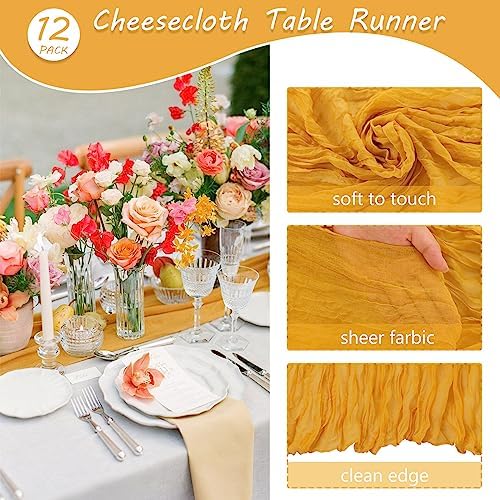 35x72 Inch Mustard Cheesecloth Table Runner Fall Thanksgiving Boho Decor - Image 4