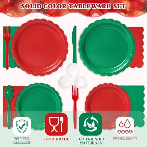Vyntra 350 Pcs Red and Green Paper Plates and Napkins Party Supplies - Image 4