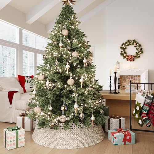 ELYKEN 42 Inch Woven Rattan Christmas Tree Collar, Stylish Seagrass & Water Hyacinth Xmas Tree Skirt for Artificial Trees, Wicker Tree Base Cover with Cord Cut-Out Farmhouse Tree Ring for Home Decor - Image 6