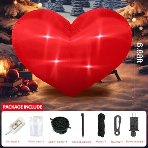 7 Ft Valentine Inflatables Heart Outdoor Decorations with LED Lights, Red Valentines Giant Heart Blow Up Yard Decorations, Romantic Inflatable Decor for Valentines Day Wedding Anniversary Yard Garden - Image 2