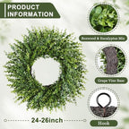 26 Inch Boxwood Wreaths for Front Door Spring Summer Fall All Seasons - Image 2