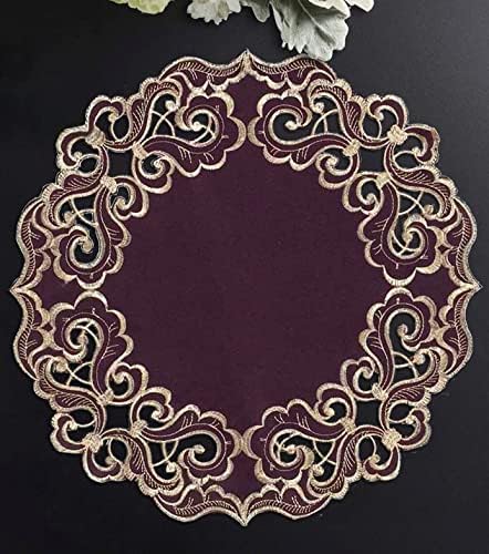 Decozen Set of 8 Doilies for Table, Lace Doilies - Rustic, Crochet, Farmhouse, Kitchen, Dining Table Centerpiece Decor - Round Christmas Placemats for Home 15 inch Gold Plum, The Granada Collection - Image 6