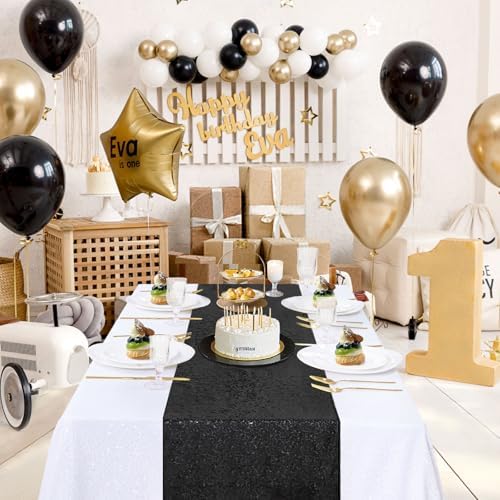 B-COOL Sequin Black Table Runner: 8 Pack 12x72Inch Glitter Decoration Sparkly Fabric for Halloween Graduation Holiday Birthday Outdoor Table Decor - Image 2