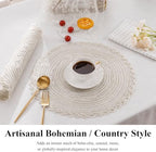 SHACOS 15 inch Round Braided Placemats Set of 12 for Dining Table Woven Boho Place Mats Kitchen Placemat Washable Table Mats, Ivory Bordered - Image 3