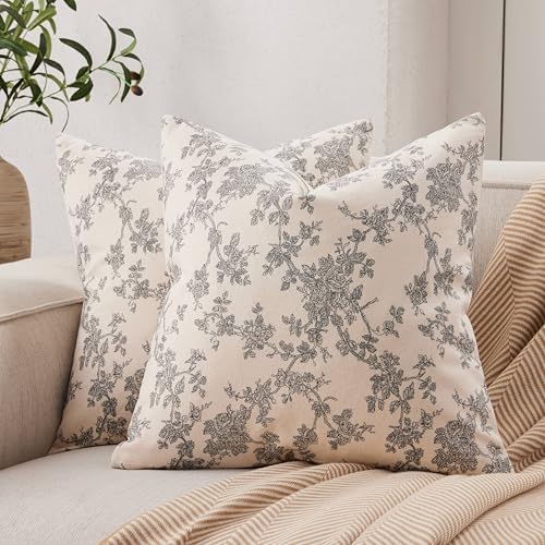 2 Pack French Floral Throw Pillow Covers 24x24in, Black/Cream by Unknown