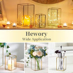 Hewory Glass Hurricane Candle Holder, 3Pcs Gold Rectangle Flower Holders - Image 5