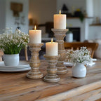 Candle Holder for Pillar Candle Set of 3, Farmhouse Wood Candle Holder, Rustic Wooden Candle Stand, Vintage Small Wooden Candlestick HoldersDecorative for Living Room, Table Centerpiece (Rusticbrown) - Image 6