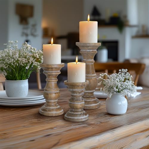 Candle Holder for Pillar Candle Set of 3, Farmhouse Wood Candle Holder, Rustic Wooden Candle Stand, Vintage Small Wooden Candlestick HoldersDecorative for Living Room, Table Centerpiece (Rusticbrown) - Image 6