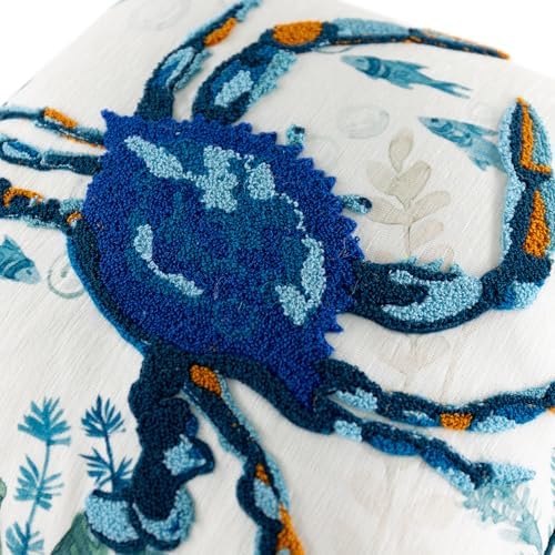 JWH Blue Crab Embroidered Throw Pillow Cover, Summer Pillowcase, 18x18 Inch - Image 4