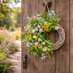 Easter Spring Wreath for Front Door, 24 Inch Handmade Floral with Pastel Eggs, Greenery and Sunflowers, Farmhouse Wall Decoration - Image 6