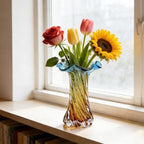 Hand Blown Glass Vase - Blue & Gold Gradient Unique Flower Vase for Centerpieces, Home Decor & Living Room Table Colored Glass Vase for Flowers - Image 4