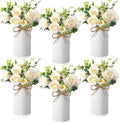 Domensi 6 Sets Wedding Centerpiece for Table Decoration Artificial Fake Rose Flowers with Metal Vase, Faux Silk Rose Bouquet Floral Arrangements for Bridal Shower Home Dining Party (White) by Domensi