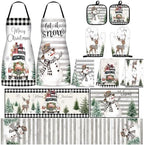 Bonuci 12 Pcs Christmas Kitchen Set Apron Table Runner Towel,Rustic Style by Bonuci