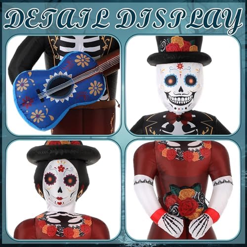 Fourluoo 2 Pcs 4.9 ft Dia De Los Muertos Inflatable Outdoor Decoration Day of The Dead Light up Blow up Sugar Skull Halloween Inflatable Couple Groom and Bride Yard Decoration for Garden Lawn Decor - Image 6