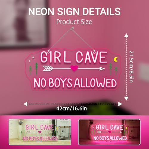 Women Lounge Neon Sign Girl Cave No Boys Allowed Pink Neon Signs - Image 2