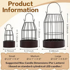 Rustic Farmhouse Lantern Decoration Set of 3, Modern Decorative Lanterns Indoor Outdoor, Metal Candle Holders for Porch Patio Fireplace Mantle Dining Room Table(Dark Brown, Black) - Image 5