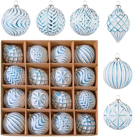 16Pcs Vintage Rustic Christmas Ball Ornaments - Large Shatterproof Neutral Christmas Ornaments Set Farmhouse Christmas Decor for Xmas Tree Home Party Holiday (Blue) by Unknown