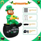 6FT Tall St. Patricks Day Inflatables Leprechaun Holding Lucky Shamrock Sitting on the Pot of Gold Built-in LED Lights for St. Patricks Day Decorations Outdoor - Image 5