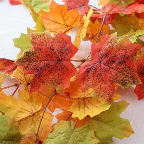 Mizii Fall Decor 5 Packs 390" Artificial Maples Vines Garland Fake Vine Fall Garland Silk Maple Leaves Faux Hanging Plants for Thanksgiving Porch Mantle Fireplace Farmhouse Harvest Decorations (Maple) - Image 6