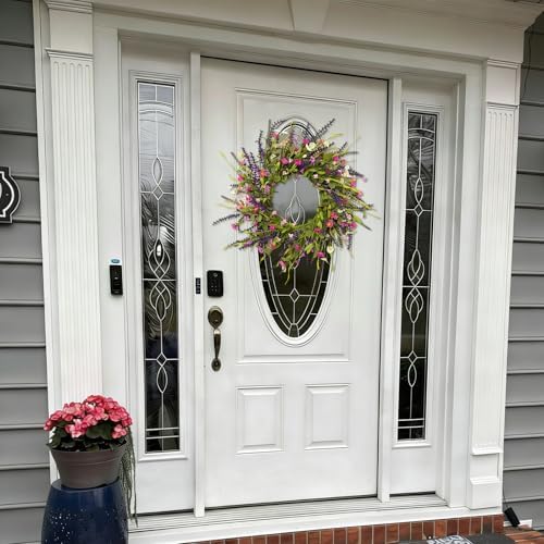24 Inch Spring Summer Floral Wreath for Front Door, Artificial Colorful Flower Door Wreath with Lavender, Daisies, Eucalyptus & Willow Leaves, Farmhouse Decor for Indoor Outdoor Home, Window, Wedding - Image 7