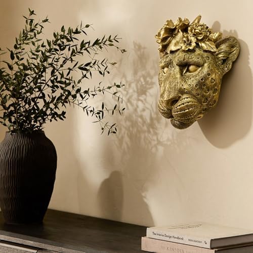 GUSFREUD Gold Animal Heads Sculptures Wall Art - Resin Faux Leopard for Home Wall Decor, Leopard Wall Hanging Decoration for Living Room, Bedroom & Kitchen, Unique Gift Idea - Image 6