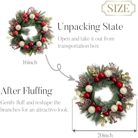 Valery Madelyn 20" Pre-Lit Christmas Wreath for Front Door with Lights - Image 5