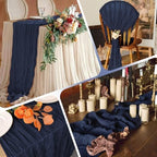14 Pack Navy Blue Cheesecloth Table Runner 17x108 Inch Semi Sheer Boho Gauze Cheese Cloth Fabric Table Runners, for Wedding Party Baby Shower Birthday Home Decor Garden Farmhouse - Image 5