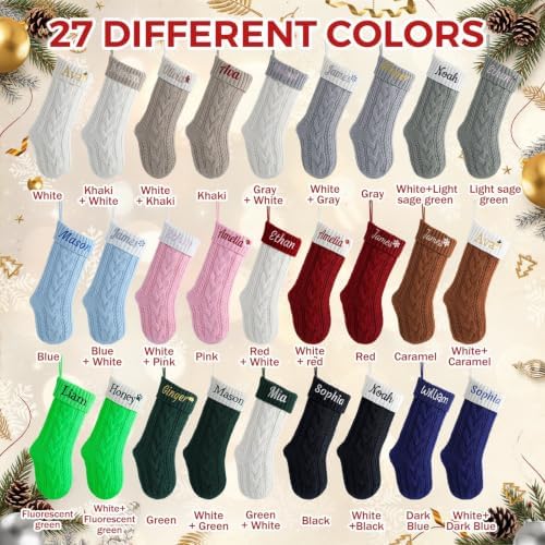 Personalized Christmas Stockings,Custom Embroidered Name & Monogram Knit Stockings for Kids,Family,Red/Green Cable Knit 18" Christmas Stocking for Fireplace Holiday Decor Gifts(3 Pack) - Image 5