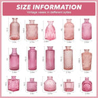 Colored Glass Vases Bulk 32 Pcs - Assorted Vintage Bud Vases for Wedding Centerpieces, Rustic Embossed Glass Bottles for Table Decor, Home Floral Arrangements with Pink Series (2-6 Inch) - Image 3