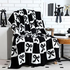 Buryeah Bow Knit Throw Blanket, Black and White, 50 x 60 Inch - Image 2