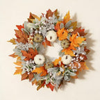 Artificial Fall Wreath 22 Inch Fall Wreaths for Front Door with White Pumpkins Oeange Maple Leaves Lamb's Ear and Berries Autumn Wreath Thanksgiving Harvest Wreath for Festival Wall Porch - Image 7
