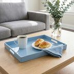 Light Blue Decorative Tray, Rectangular Large Serving Tray with Handles, Plastic Coffee Table Tray for Ottoman, Living Room, Kitchen Tabletop, 15.7” x 11.8” x1.6” - Image 2