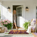 2 PCS Lavender Floral Welcome Door Mat Set, 17"x30" Coir Doormat with Non-Slip Backing & Green White Striped Mat, Farmhouse Spring Doormat for Front Porch, Patio, Entryway Spring Home Decor - Image 3