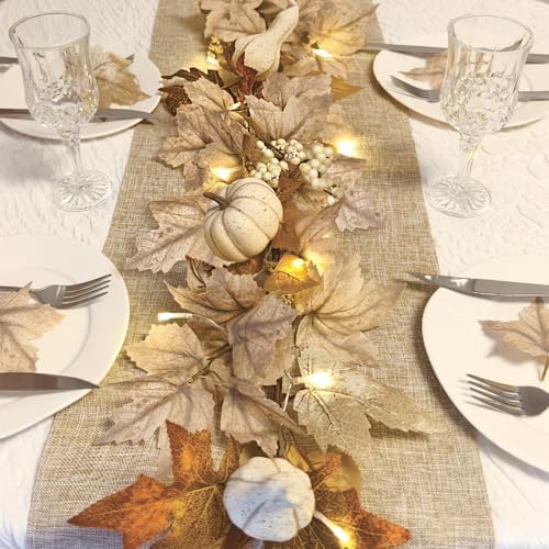 2 Pcs Fall Decorations for Home 6Ft Fall Garland with Lights, Fake Pumpkin Berry Autumn Maple Leaves Garland for Mantle Halloween Thanksgiving Harvest Fireplace Party, Fall Decor Indoor Outdoor Porch - Image 5