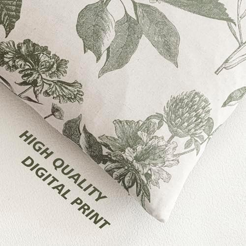 Foindtower Set of 2 Linen Floral Throw Pillow Covers Neutral Vintage Print Decorative Cushion Covers Farmhouse Boho Home Decor for Sofa Chair Couch Bedroom Living Room,22×22 Inch,Sage Green - Image 3