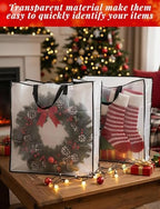 HFKPJRT 10 Pack Wreath Storage Bag, 26" 90 L Garland Container, Wreath Bags for Halloween Christmas Decorations, Large Clear Moving Bags with Handle, Under The Bed Storage for Bedding, Clothing, Toys - Image 5