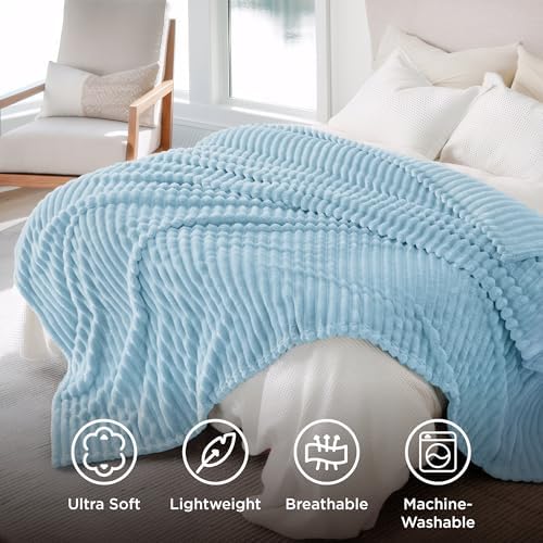 Bedsure Soft Full Size Fleece Blankets for Bed Light Blue 84"x90" - Image 5