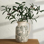 Ceramic Vintage Vase Flower Decorative Vase Chinoiserie Decor Rustic Farmhouse Retro Floral Vases for Table Bookshelf Mantel Kitchen Living Room Office - 9.5" Gray - Image 7