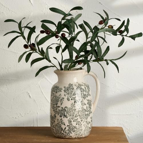 Ceramic Vintage Vase Flower Decorative Vase Chinoiserie Decor Rustic Farmhouse Retro Floral Vases for Table Bookshelf Mantel Kitchen Living Room Office - 9.5" Gray - Image 7