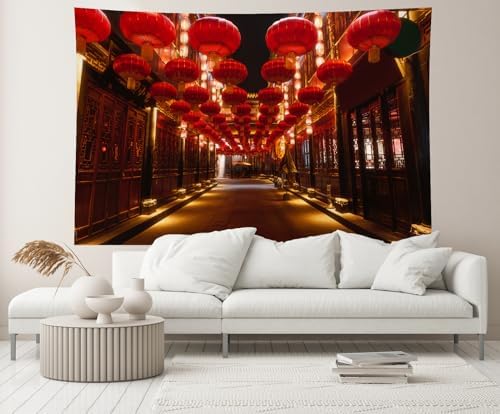 10x8ft China Vintage Street Backdrop Asia Chinese Lunar New Year Red Lanterns Wooden Building Night View Background Asian China Travel Party Decor Photo Studio Booth Props Wallpaper - Image 4
