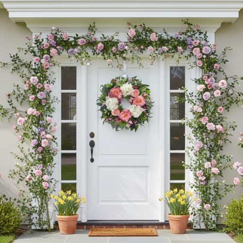 HipTree 24 Inch Spring Wreaths for Front Door with Peony Hydrangeas - Image 4