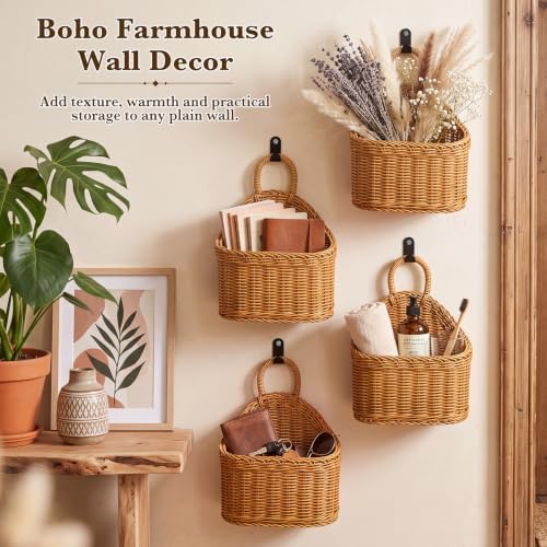 4 Pcs Hanging Wicker Baskets for Wall, with Hooks - Image 6