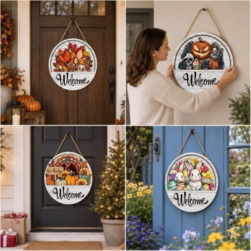 16 Pcs Interchangeable Welcome Sign for Front Door, Wood Hanging Decor - Image 7