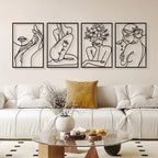 Bakovity Black Metal Wall Art, Abstract Flower Line Decor, 4pcs 22.5x16 in by BakovityOutdoorGlovesGear
