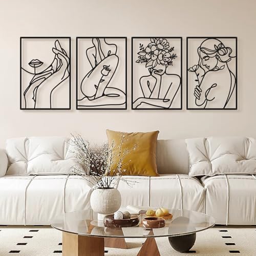 Bakovity Black Metal Wall Art, Abstract Flower Line Decor, 4pcs 22.5x16 in by BakovityOutdoorGlovesGear