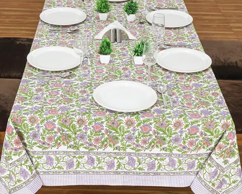 90x90 Inches Square Hand Block Printed Cotton Tablecloth, Purple Pink Floral Washable, Indian Table Linen for Halloween Christmas Christmas Thanksgiving Gifts Home Decor Dining Outdoor - Image 4