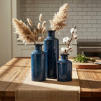 Mowtanco Blue Ceramic Vases Home Decor, 3 Small Modern Farmhouse Vases - Image 3